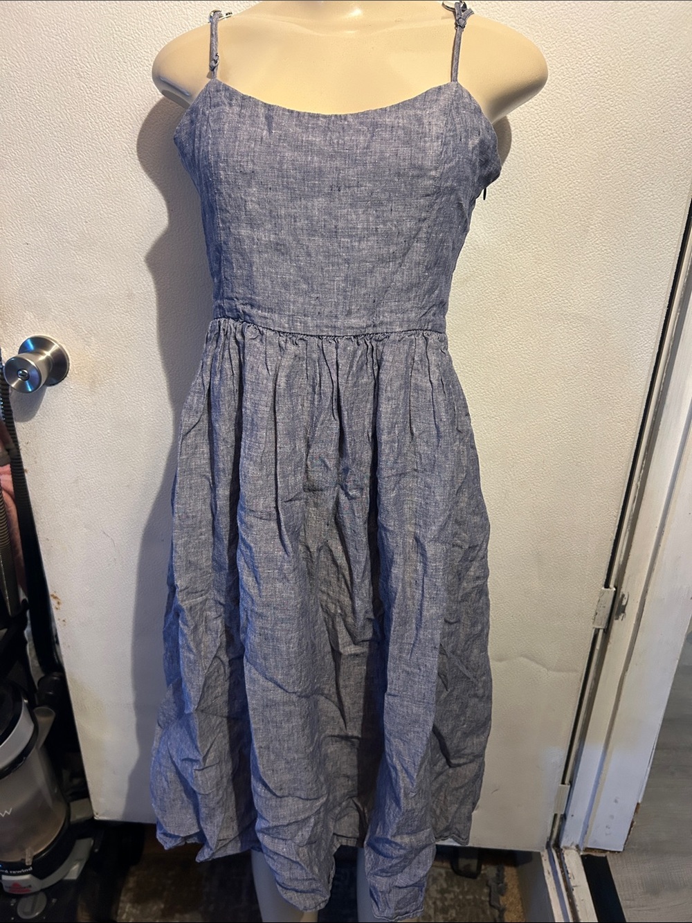 Girls Blue Sleeveless Linen-Blend Sundress